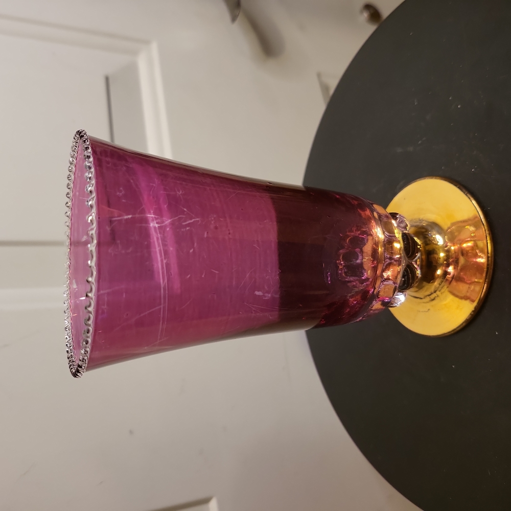 Antique Cranberry Gilded Glass Vase / Goblet 6" - Picture 4 of 8